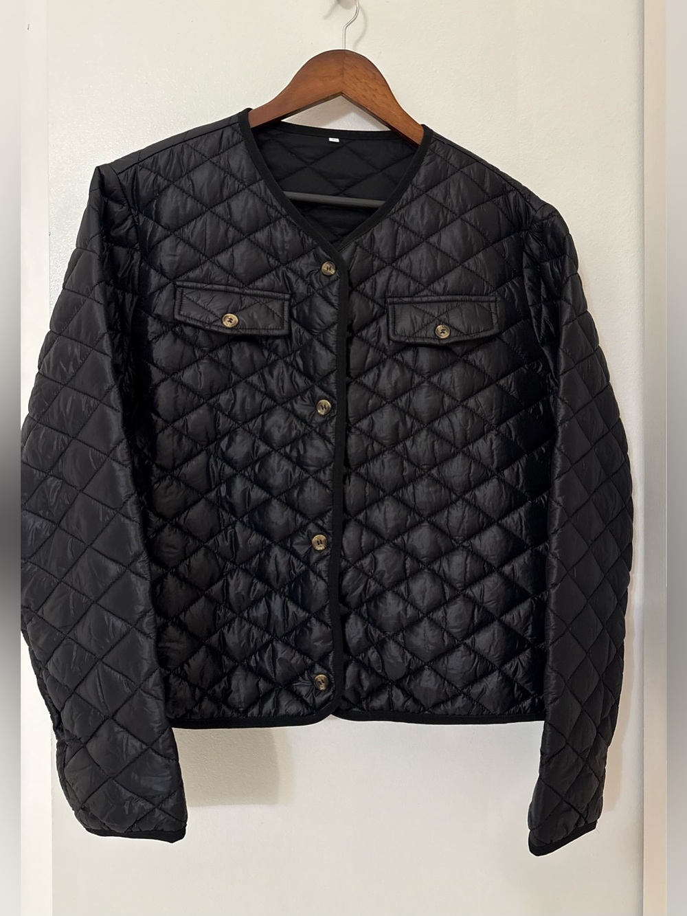 Black Diamond Stitch Quilted Women's Jacket -Lightweight Button-Front Coat Sz:XL